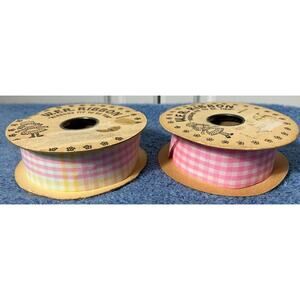 2 Rolls Vintage W.F.R Fabric Ribbon in Pink Gingham and Pastel Plaid 20yds Each